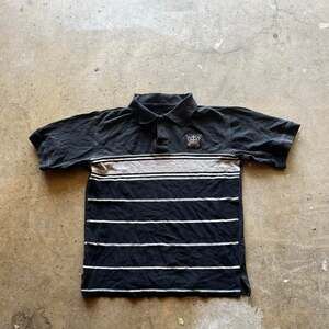 Vintage Y2K Avirex Striped Polo Shirt, Black/Grey, Men's Size Medium